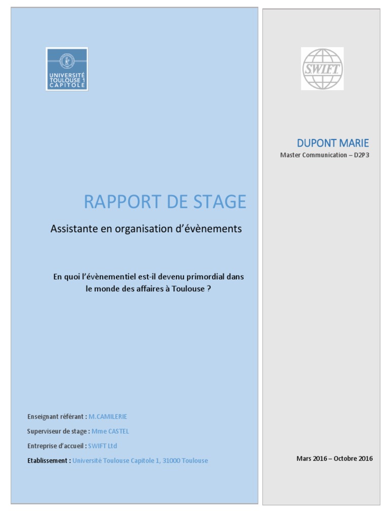 Page De Garde De Rapport De Stage Exemple 3 Pdf Pdf