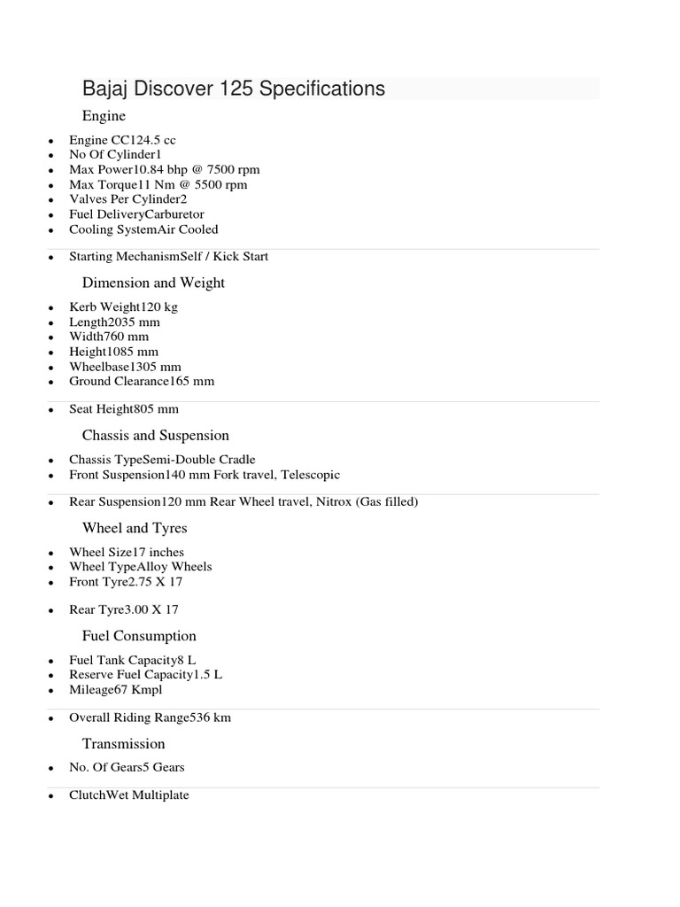 Bajaj Discover 125 Specifications Engine PDF