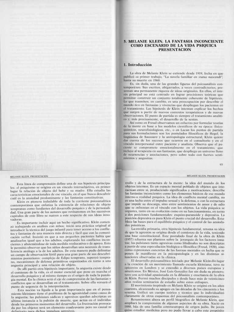 Melanie Klein La Fantasia Inconsciente | PDF
