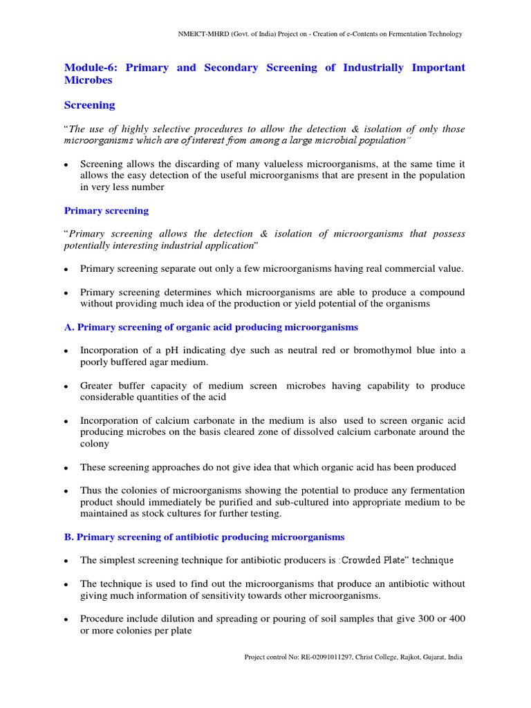 Screening Methods for Industrial Microbes | PDF | Growth Medium ...