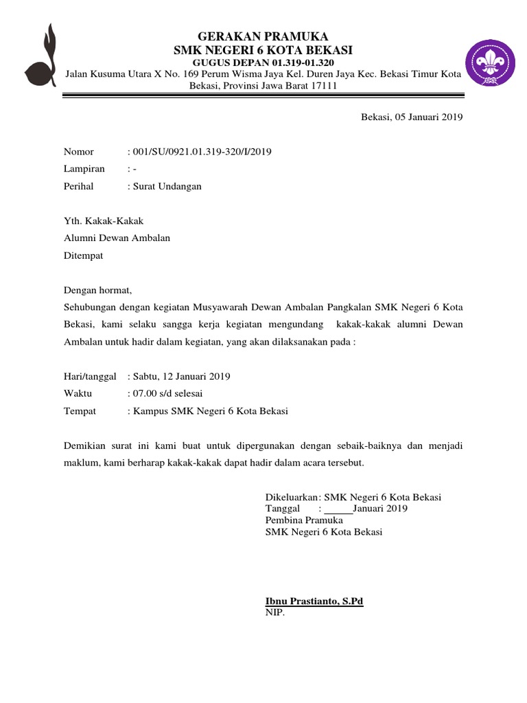 Contoh Surat Undangan Alumni Pramuka