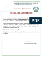 House Job Certificate: District Headquarter Teaching Hospital. Haripur Khyber Pakhtunkhawa. Pakistan