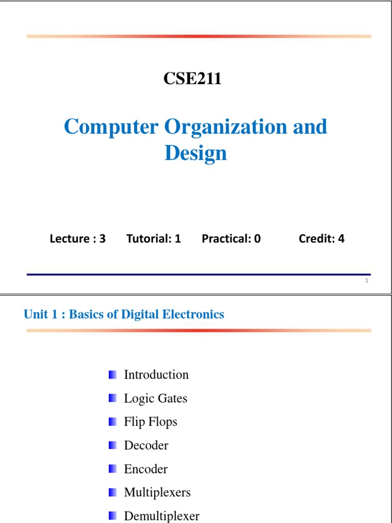 Computer Organization and Design: Lecture: 3 Tutorial: 1 Practical: 0 ...