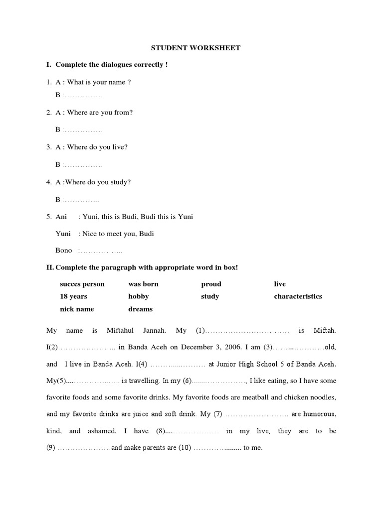 Student Dialogue and Paragraph Worksheet | PDF | Foreign Language Studies