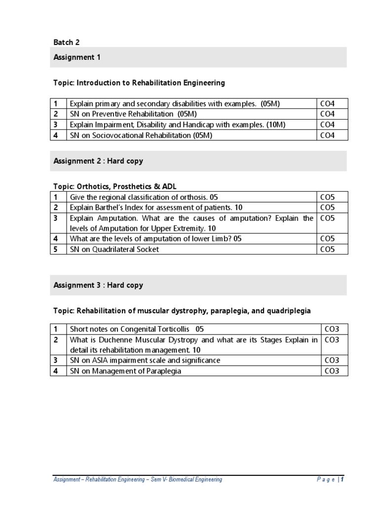 Assignment - Rehabilitation Engineering - Sem V-Biomedical Engineering ...