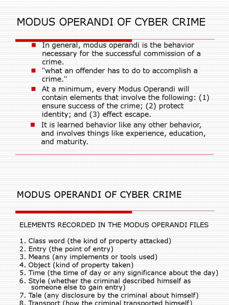Modus Operandi of Cyber Crime | PDF | Cybercrime | Cyberwarfare