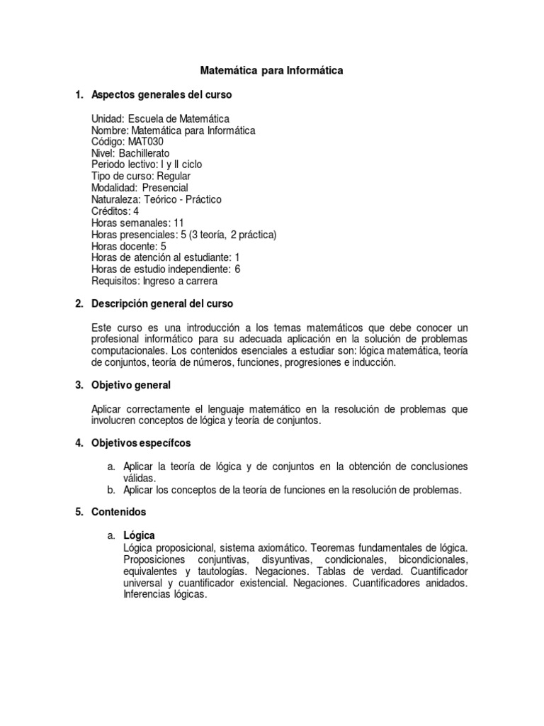 Matemática para Informática: Curso Bachillerato | PDF | Función ...