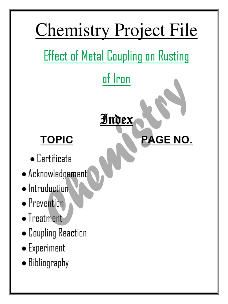 Effect of Metal Coupling On Rusting of Iron Chemistry Project File PDF Rust Corrosion