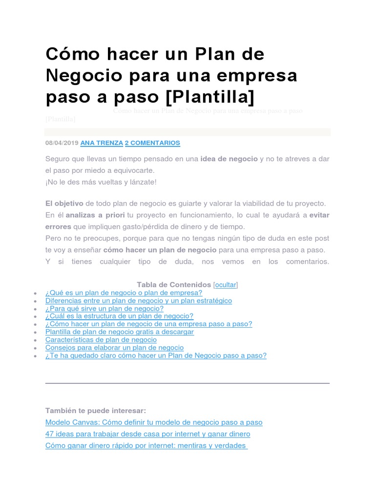 Cómo hacer un Plan de Negocio paso a paso | PDF | Plan de negocios ...
