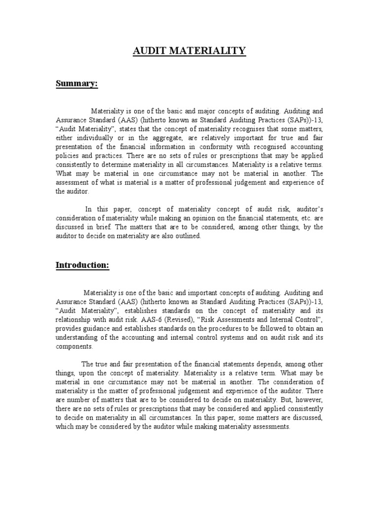 Determining Materiality: Key Concepts and Factors for the Auditor | PDF ...