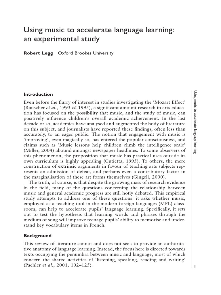 Using Music To Accelerate Language Learning - An Experimental Study ...