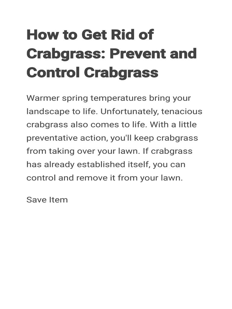 How To Get Rid of Crabgrass Prevent and Control Crabgrass PDF Lawn