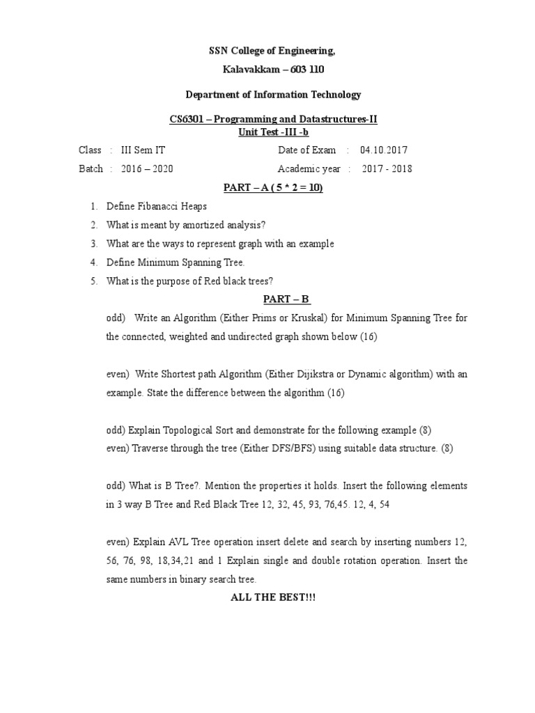 SSN College IT Programming Exam Paper | PDF