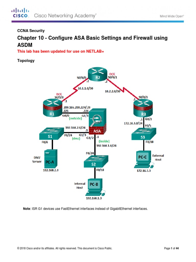 Asa 5506 10 1 4 8 Lab A Configure Asa Basic Settings And Firewall Using Asdm Ip Address Router Computing