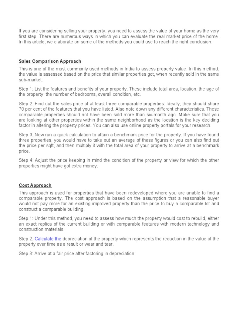 Sales Comparison Approach Calculate The PDF Real Estate Appraisal