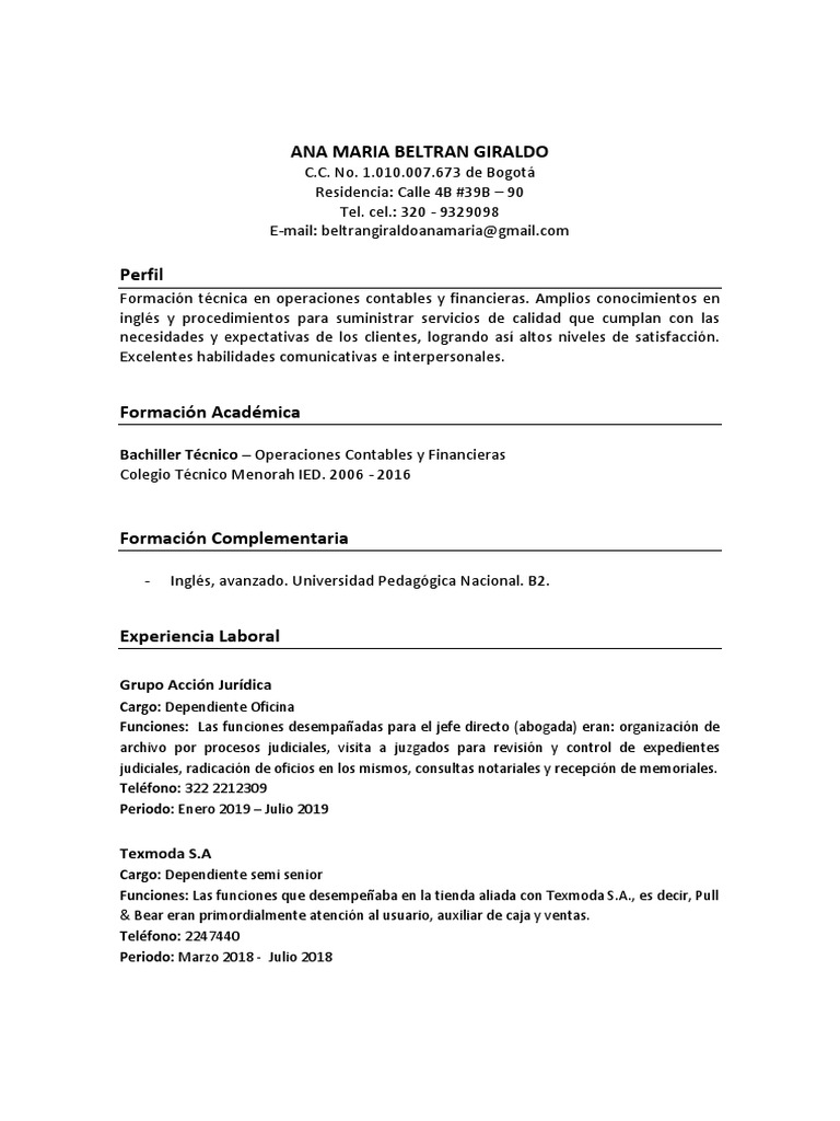 Perfil Profesional de Ana María Beltrán | PDF | Bogotá | Contabilidad