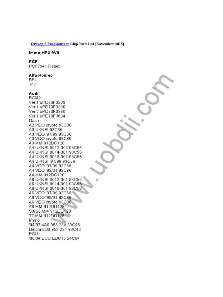 Orange 5 Programmer Chip List v1.34 | PDF | Electric Vehicle | Car