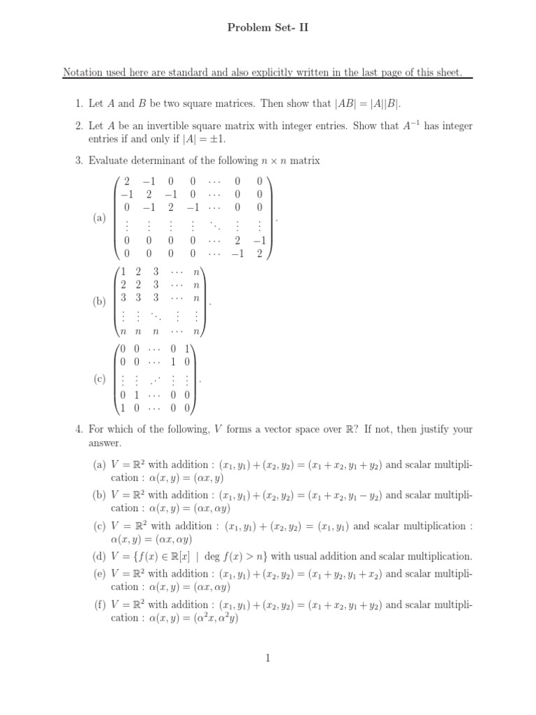 Problem Set 2 Linear Subspace Basis Linear Algebra