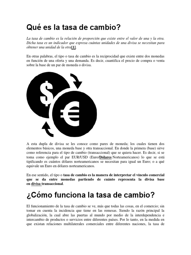 Hojas De Trabajo Sobre La Tasa De Cambio