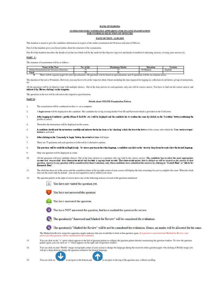 Bank of Baroda Online Exam Guidelines | PDF | Test (Assessment) | Computing