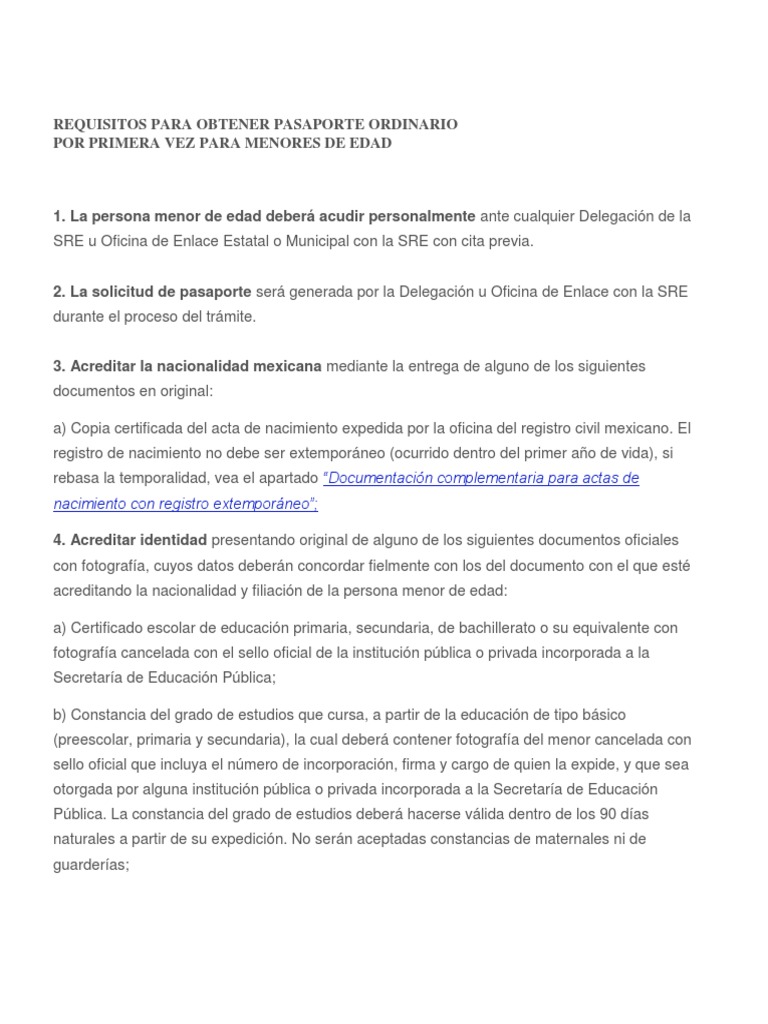 Requisitos para Obtener Pasaporte Ordinario Menor de Edad | PDF ...