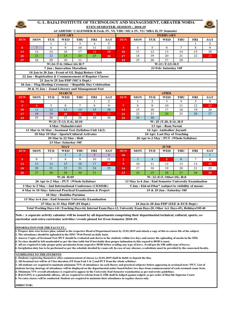 GL Bajaj Academic Calender PDF Test (Assessment) Learning
