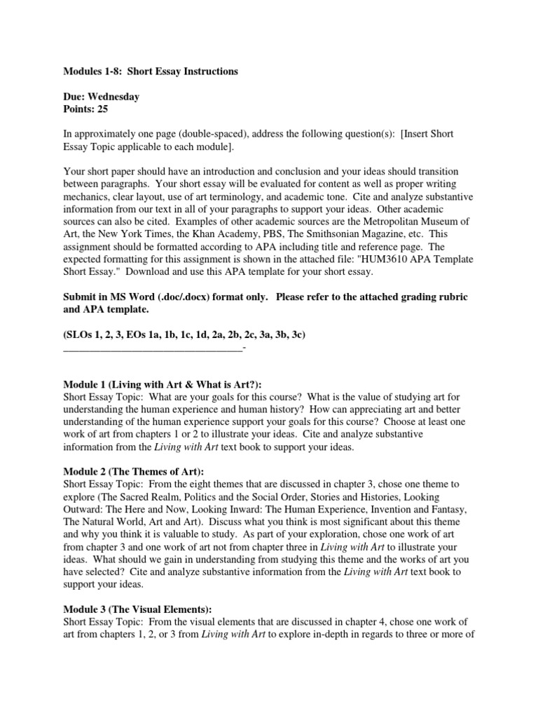 Art Essay Instructions Modules 1-8 | PDF | Essays | Idea