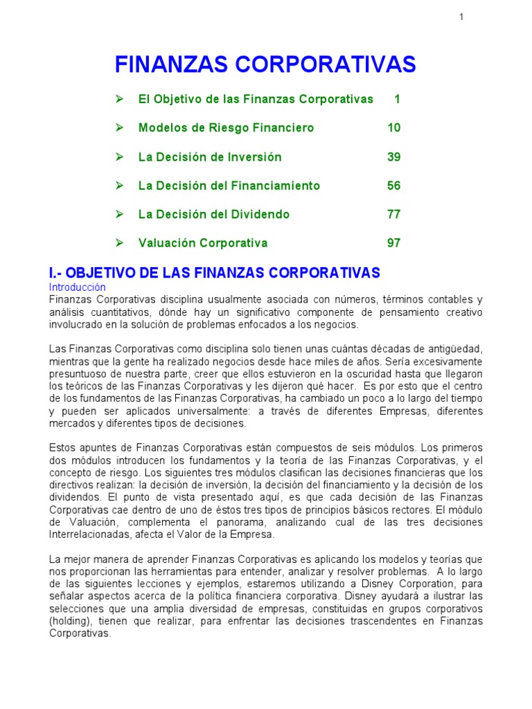 Finanzas Corporativas Apuntes Del Curso PDF | PDF | Compartir (Finanzas ...