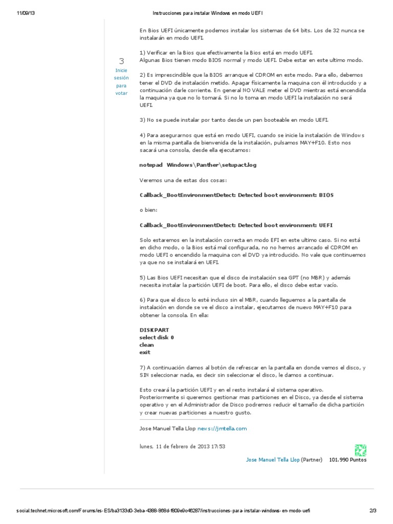 Instrucciones para Instalar Windows en Modo UEFI | PDF | Bios ...