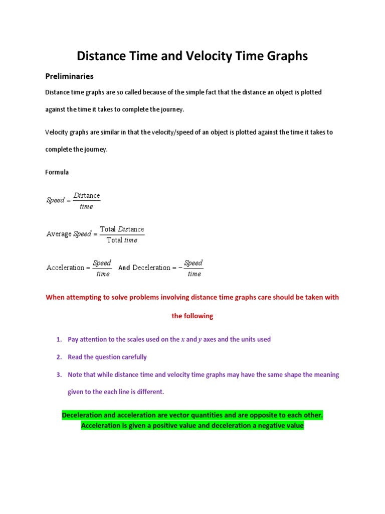 Distance and Velocity Time Graphs Guide | PDF | Velocity | Acceleration