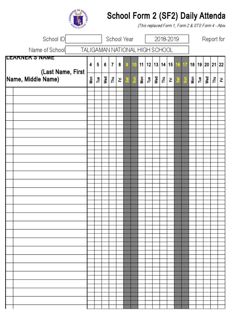 SF2 Daily Attendance Report | PDF | Behavioural Sciences | Cognition