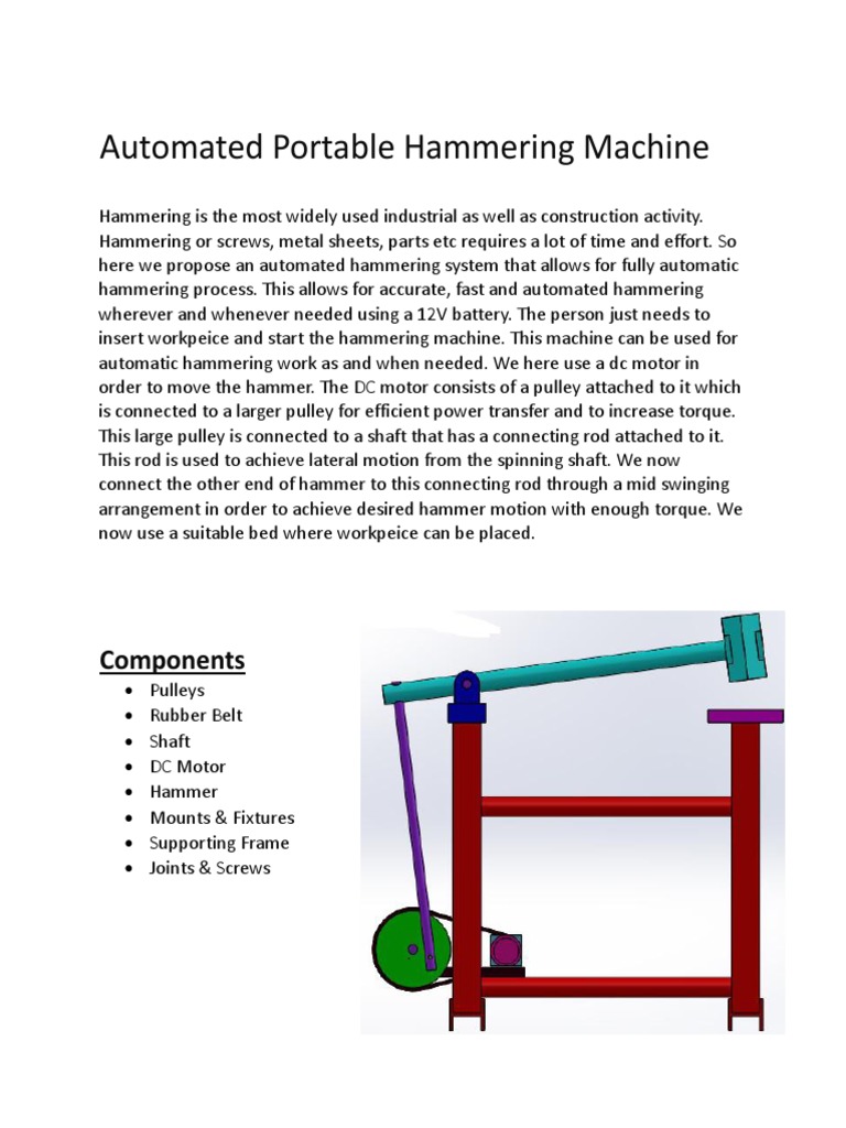Automated Portable Hammering Machine Components PDF Electric Motor Machines
