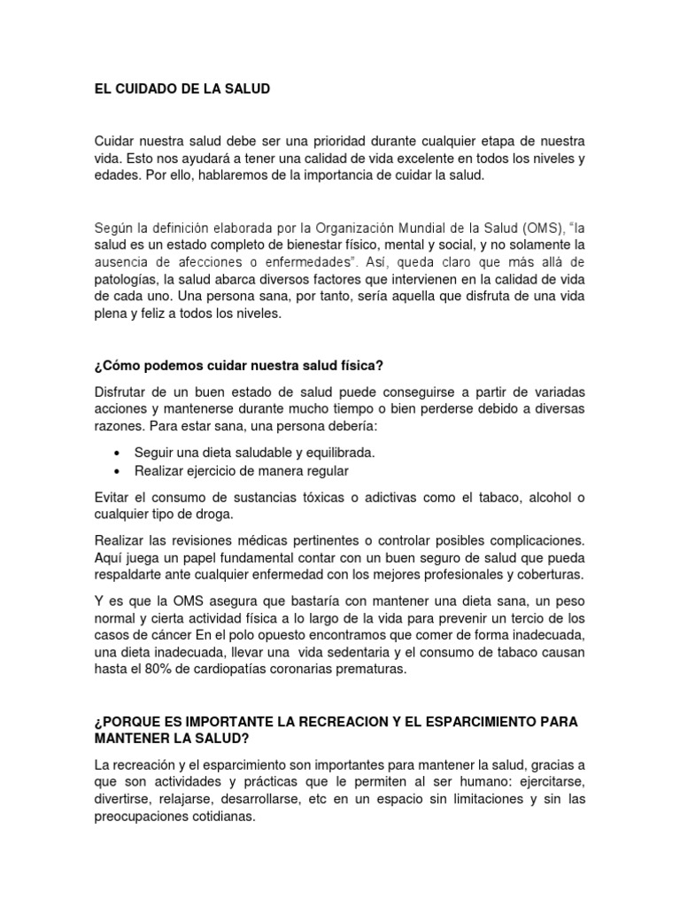 Importancia del Cuidado de la Salud | PDF | Dieta | Salud y bienestar