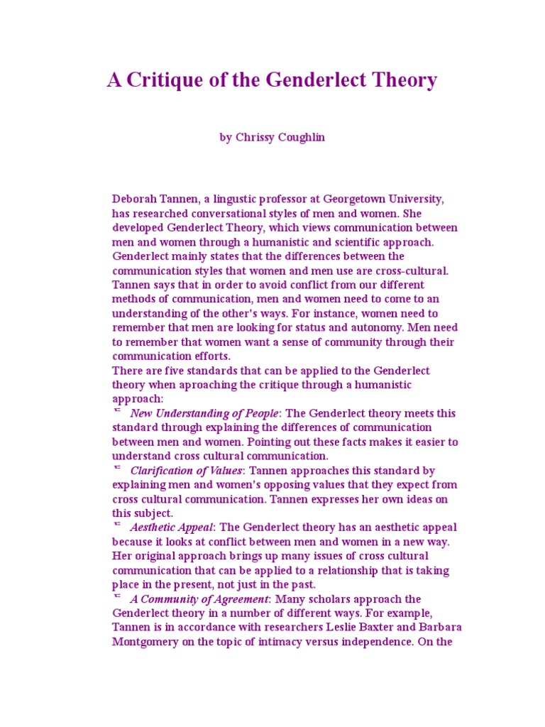 Critique of Genderlect Theory | PDF | Gender | Gender Studies