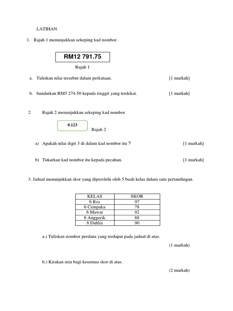 Mate Thn6 Paper 2 Latihan Pdf