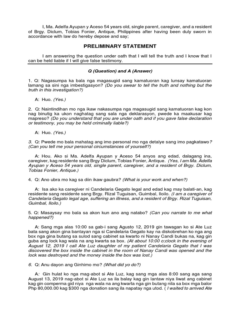 Affidavit of Ma. Adelfa Ayupan y Aceso | PDF | Oath | Perjury