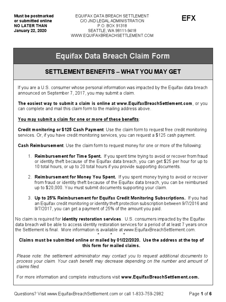1033 EFX - Final Claim Form PDF | PDF | Identity Theft | Receipt