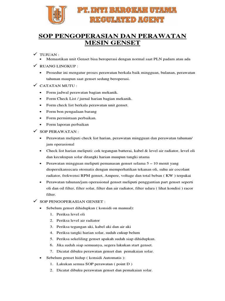 Sop Genset Pdf