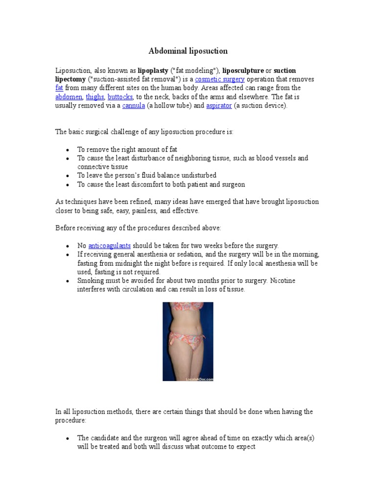 Abdominal Liposuction Instruction PDF Surgery Surgical Specialties