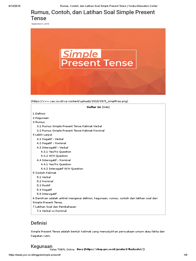 Rumus, Contoh, Dan Latihan Soal Simple Present Tense ...