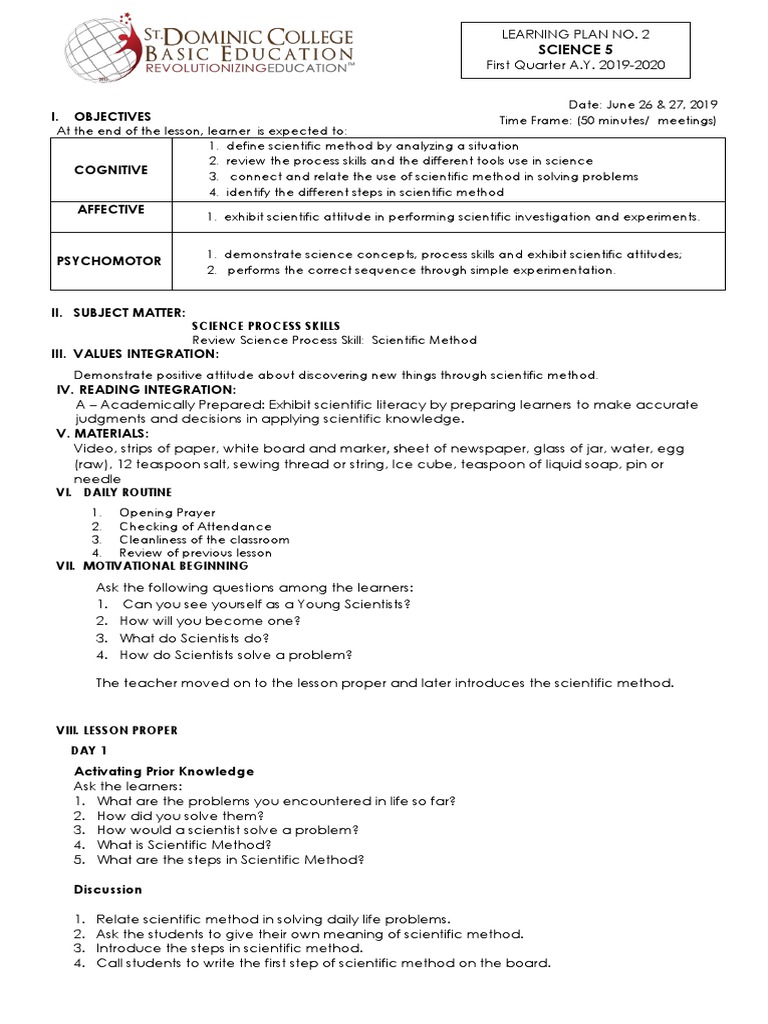 Science 5 Learning Plan: Scientific Method | PDF | Scientific Method ...