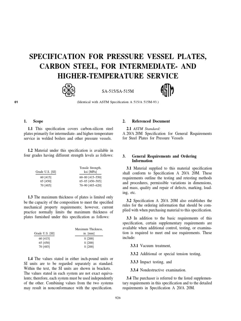 Ref SA 515 PDF Specification (Technical Standard) Heat Treating