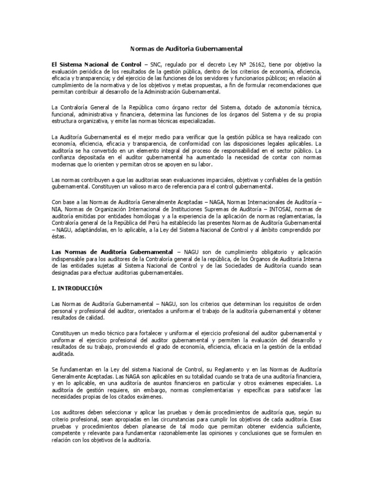 Normas de Auditoría Gubernamental NAGU | PDF | Auditoría | Contralor