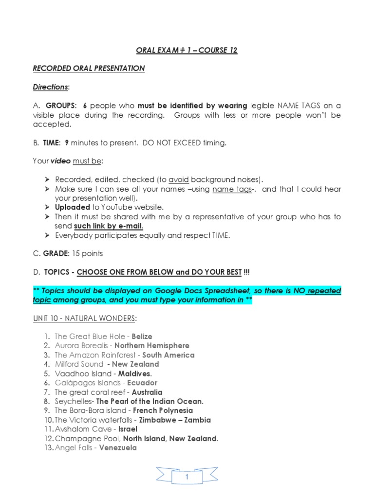Oral Exam Presentation Guidelines | PDF | Communication