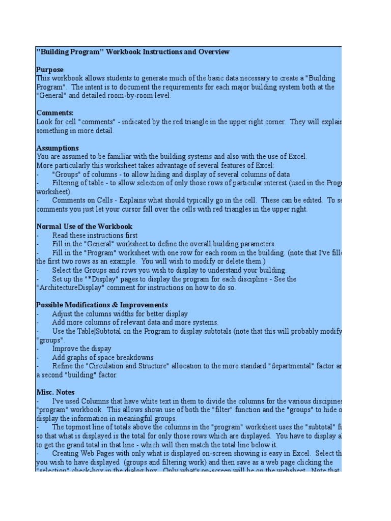 Building Program Template AY02 | PDF | Hvac | Worksheet