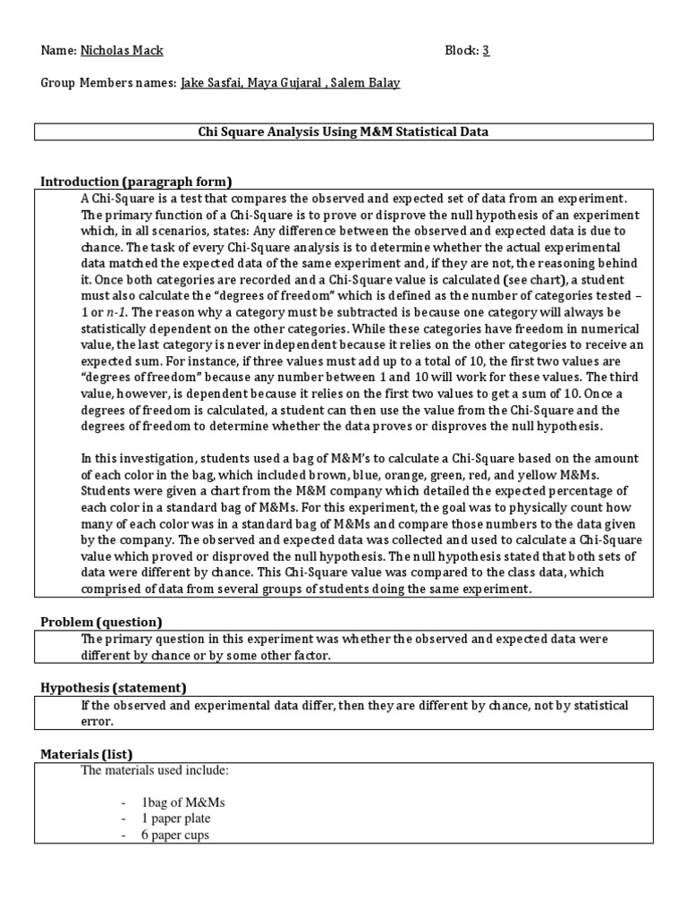 Chi Square Lab Report | PDF | Null Hypothesis | Hypothesis