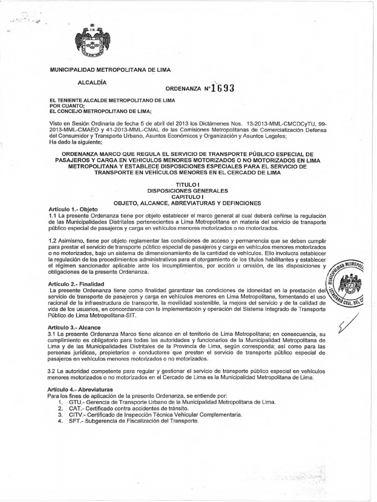 Ordenanza Transporte Público Lima 2013 | PDF | Licencia de conducir | Lima