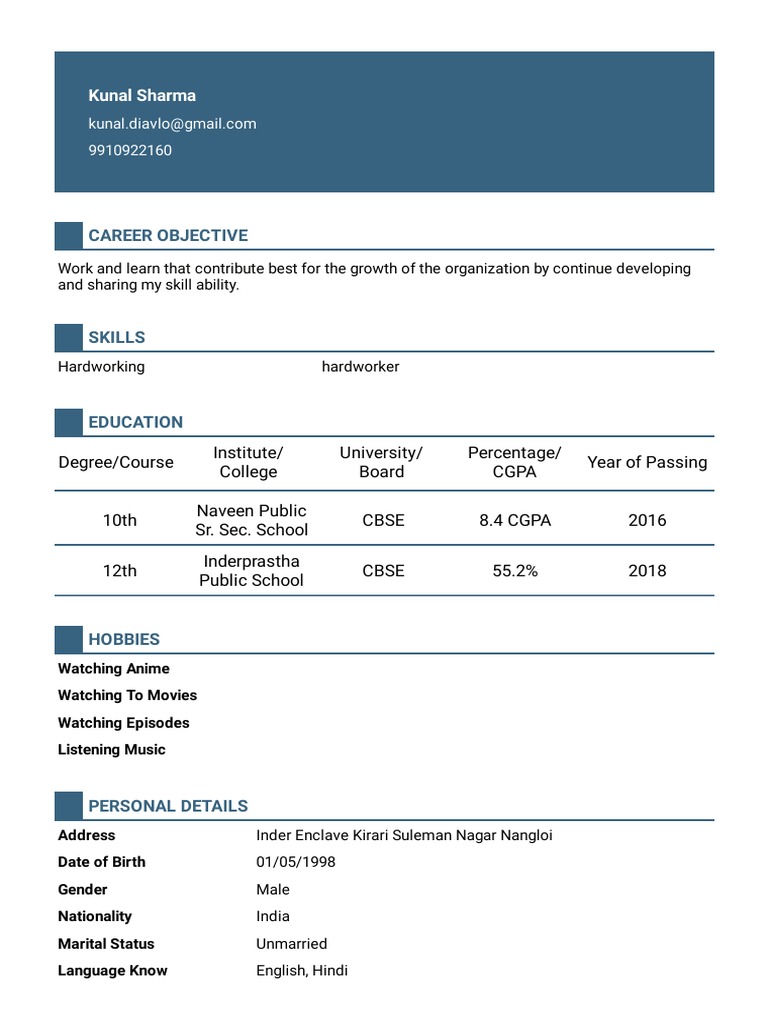 Kunal Sharma - Resume - Format4 PDF | PDF