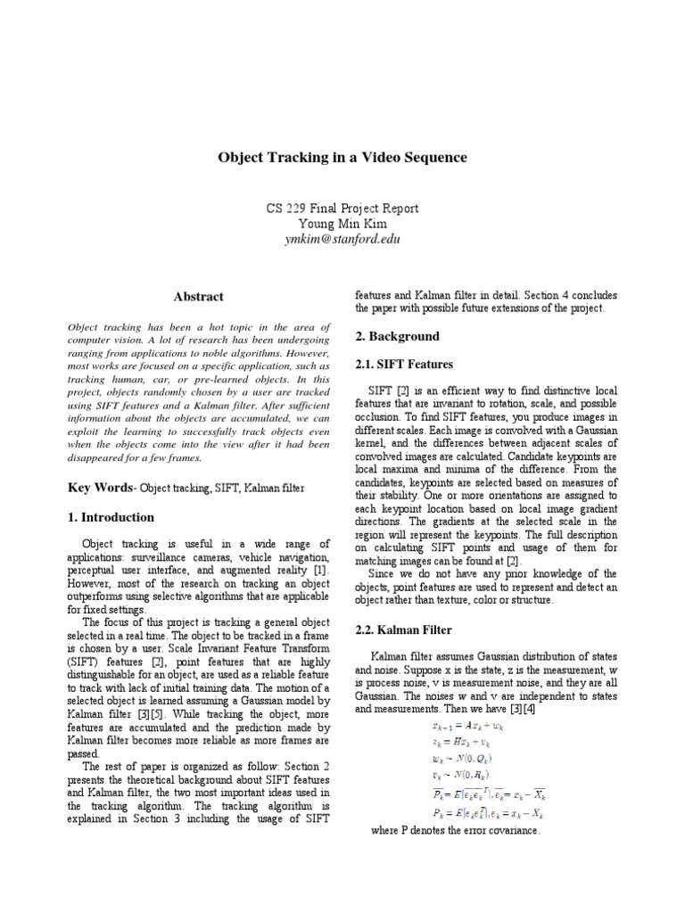 Object Tracking Using SIFT and Kalman Filter | PDF | Kalman Filter ...