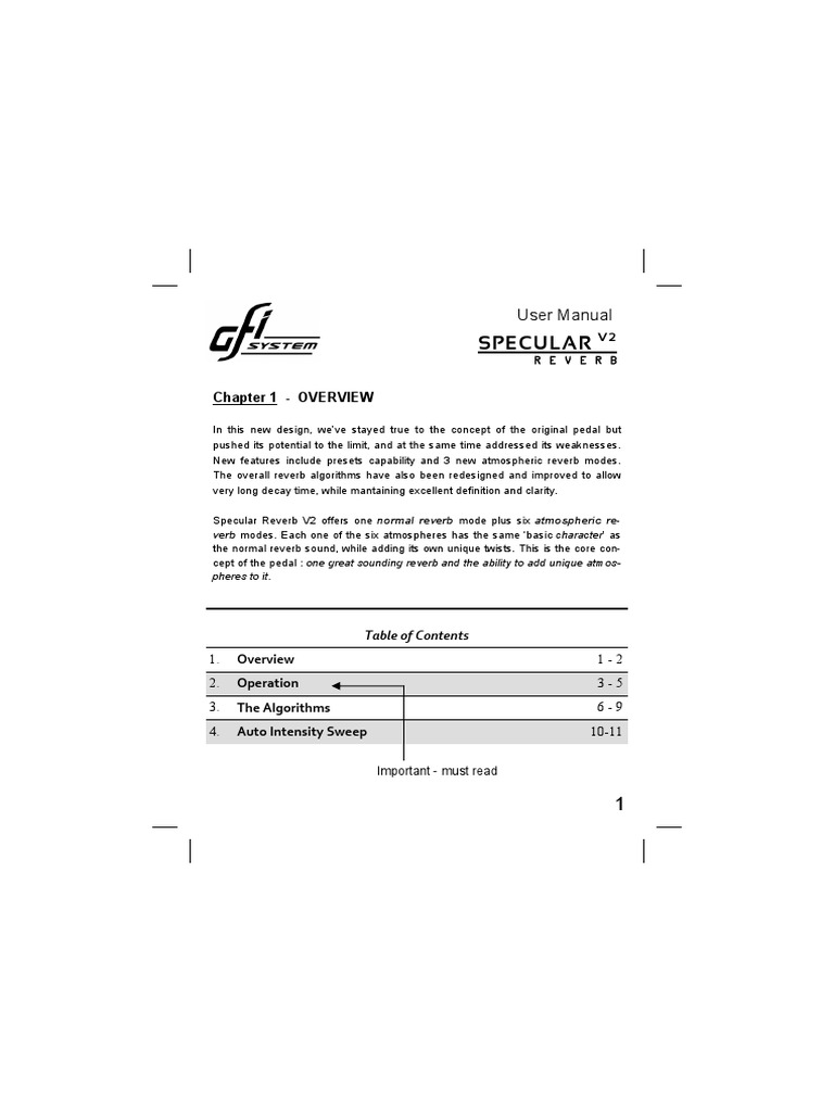 Specular Reverb v.2 User Manual en PDF Sound Technology